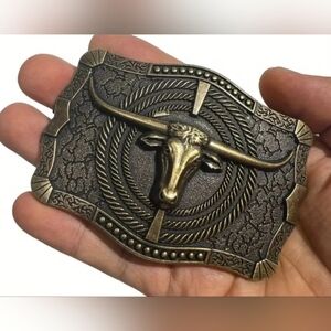 Unique new gold  longhorn bull steer belt buckle